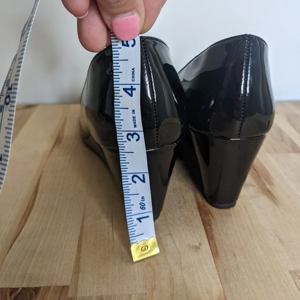 CHRISTOPHER and Banks Black Patent Leather Wedge Shoes 6.5 Pumps